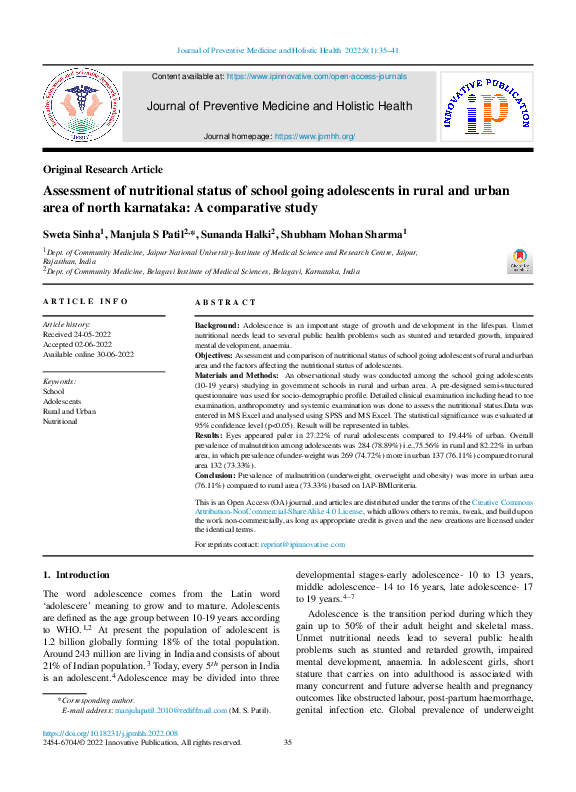 (PDF) Assessment of nutritional status of school going adolescents in ...