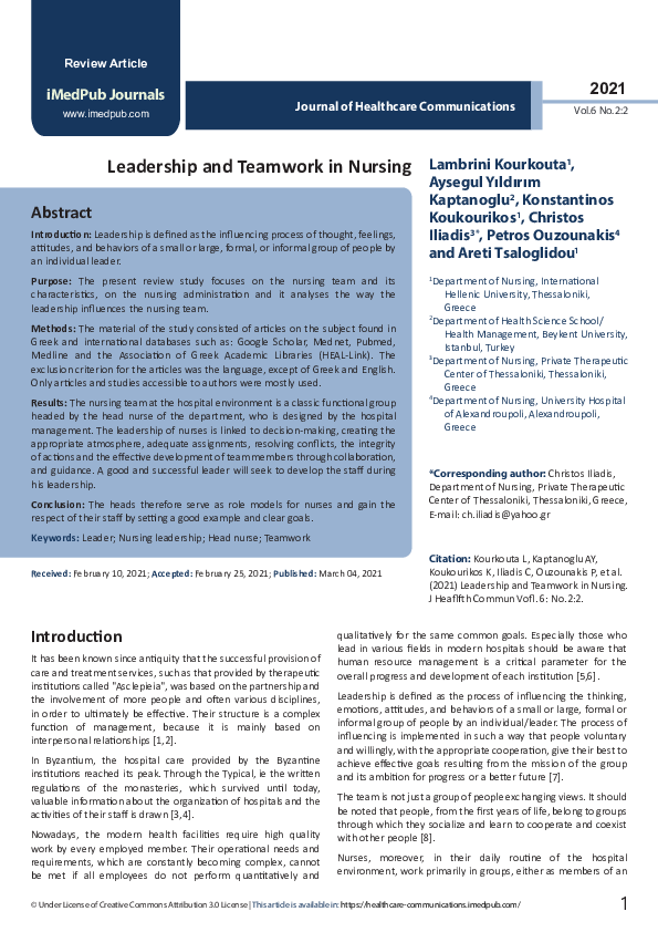 (PDF) Leadership and Teamwork in Nursing