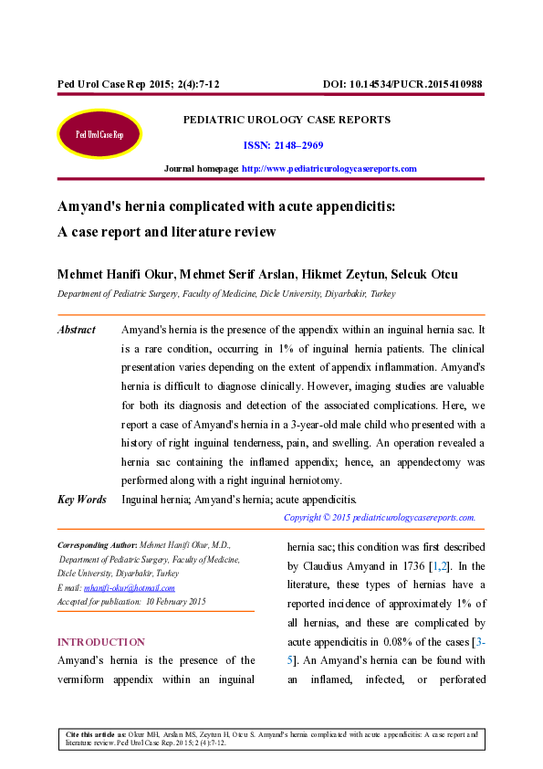 (PDF) Amyand s hernia complicated with acute appendicitis: A case ...