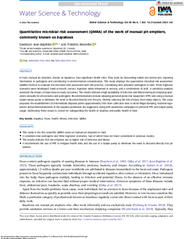 (PDF) Quantitative microbial risk assessment (QMRA) of the work of ...