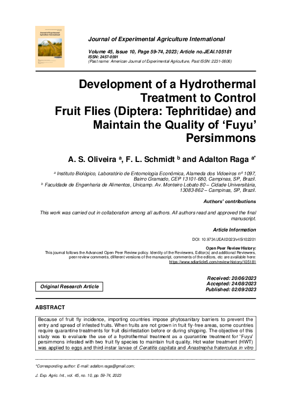 (PDF) Development of a Hydrothermal Treatment to Control Fruit Flies ...