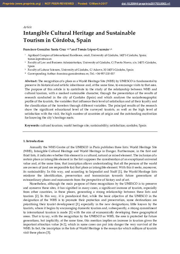 (PDF) Intangible Cultural Heritage and Sustainable Tourism in Córdoba ...