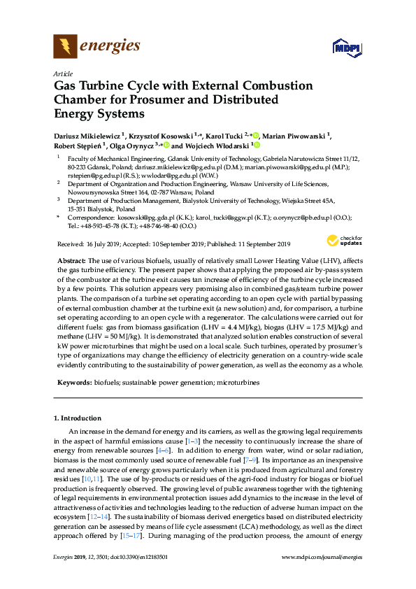 (PDF) Gas Turbine Cycle with External Combustion Chamber for Prosumer ...