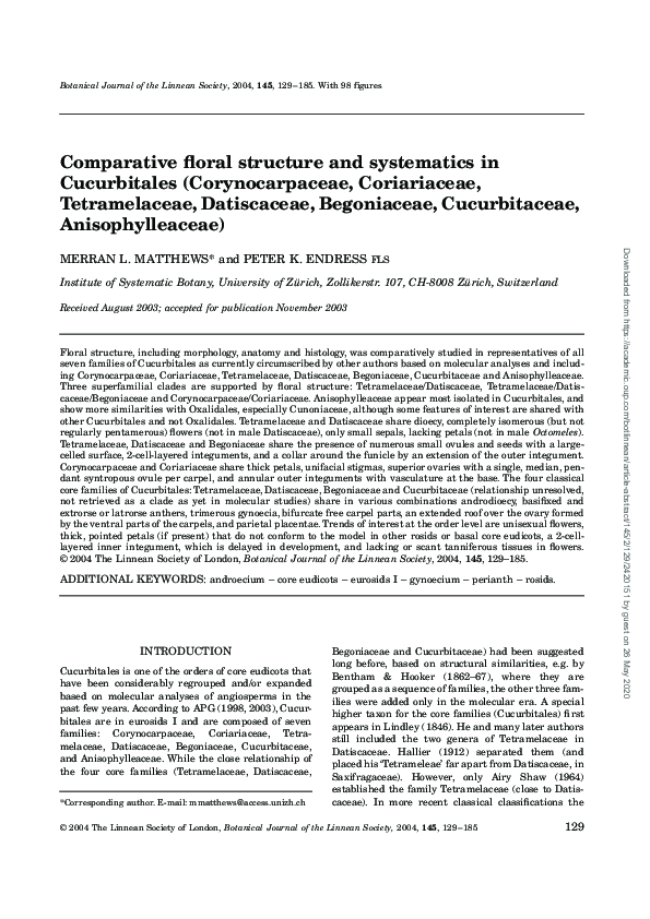 (PDF) Comparative floral structure and systematics in Cucurbitales ...