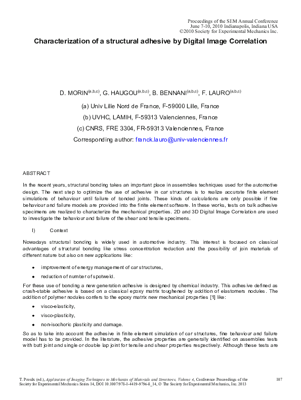 (PDF) Characterization of a structural adhesive by Digital Image ...