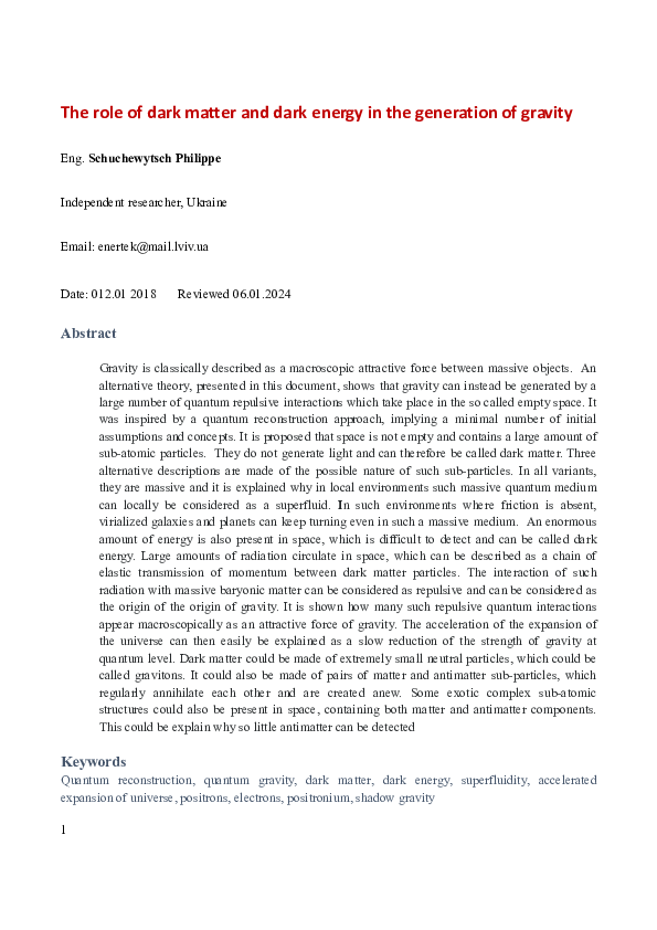 (PDF) The role of dark matter and dark energy in the generation of gravity
