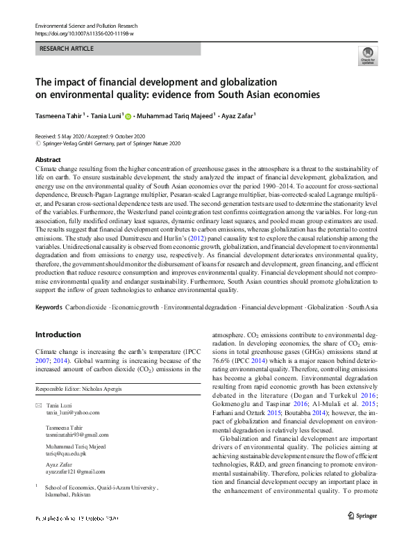 (PDF) The impact of financial development and globalization on ...