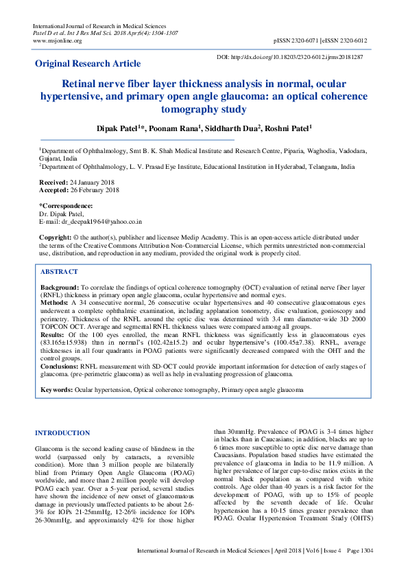 (PDF) Retinal nerve fiber layer thickness analysis in normal, ocular ...
