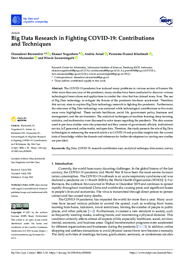 (PDF) Big Data Research in Fighting COVID-19: Contributions and Techniques