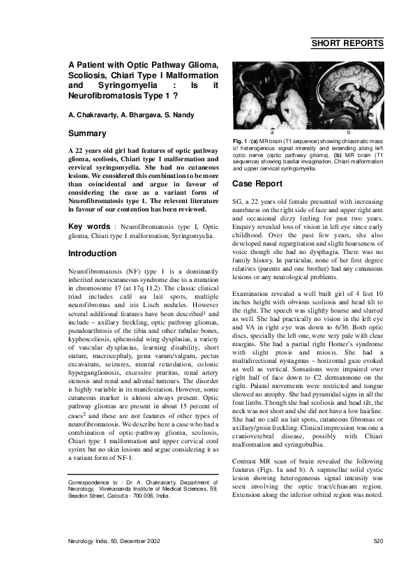 (PDF) A patient with optic pathway glioma, scoliosis, Chiari type I ...