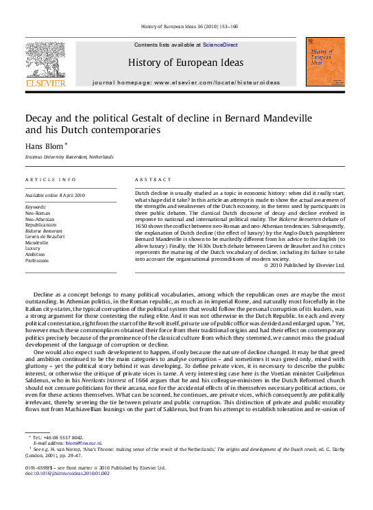 (PDF) Decay and the political Gestalt of decline in Bernard Mandeville ...