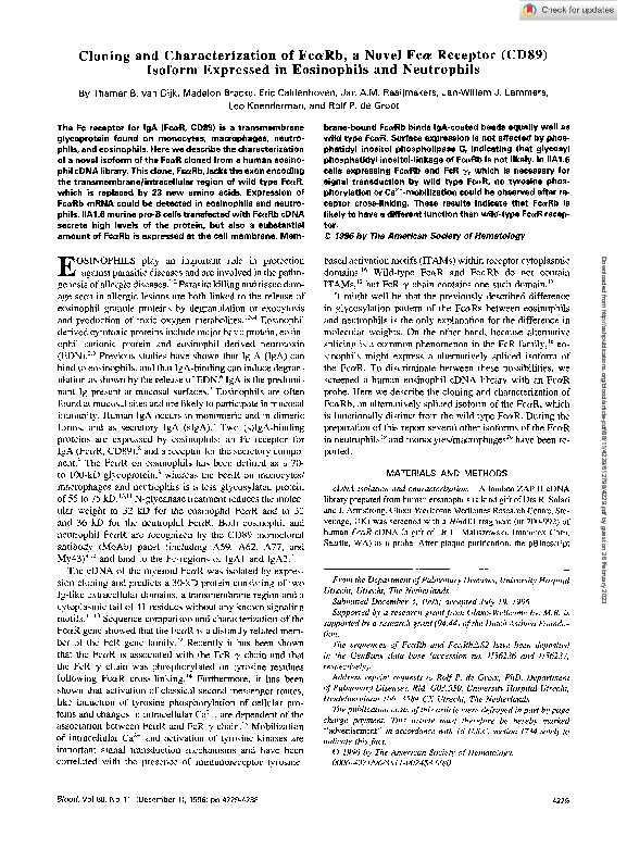 (PDF) Cloning and characterization of Fc alpha Rb, a novel Fc alpha ...