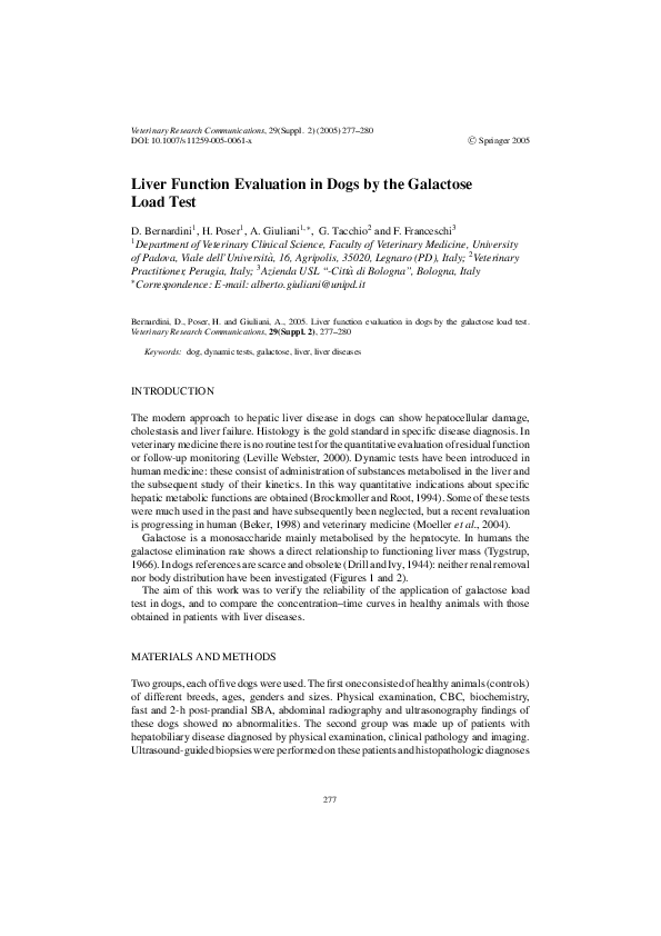 (PDF) Liver Function Evaluation in Dogs by the Galactose Load Test