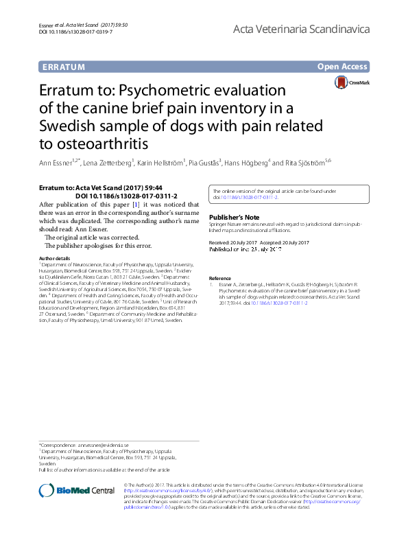 (PDF) Erratum to: Psychometric evaluation of the canine brief pain ...