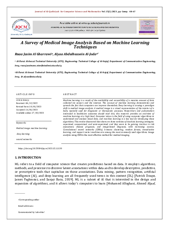 (PDF) A Survey of Medical Image Analysis Based on Machine Learning ...
