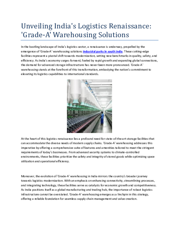 (PDF) Unveiling India's Logistics Renaissance: 'Grade-A' Warehousing ...