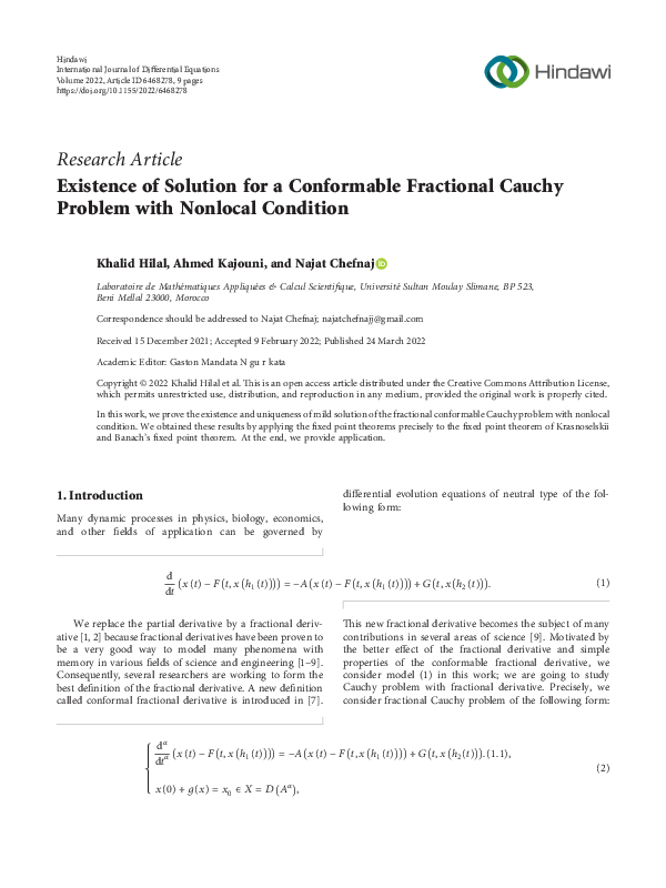 (PDF) Existence of Solution for a Conformable Fractional Cauchy Problem ...