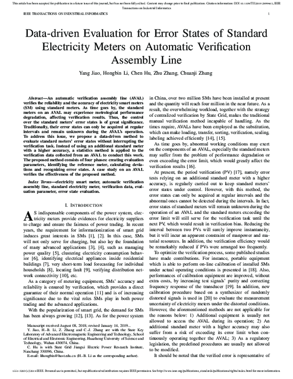 (PDF) Data-Driven Evaluation for Error States of Standard Electricity ...