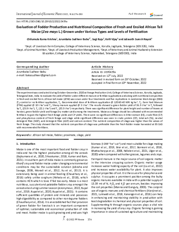 (PDF) Evaluation of Fodder Production and Nutritional Composition of ...