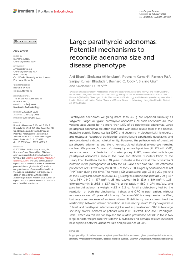 (PDF) Large parathyroid adenomas: Potential mechanisms to reconcile ...