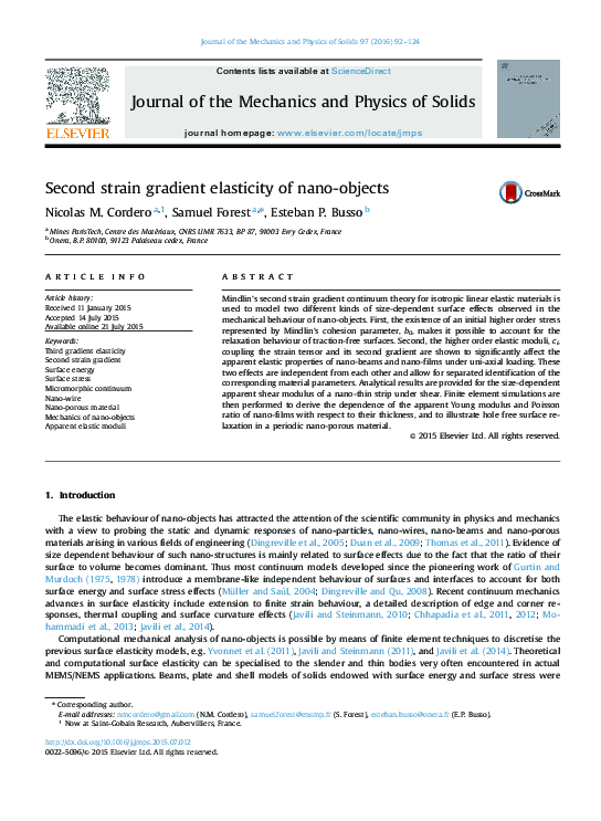 (PDF) Second strain gradient elasticity of nano-objects