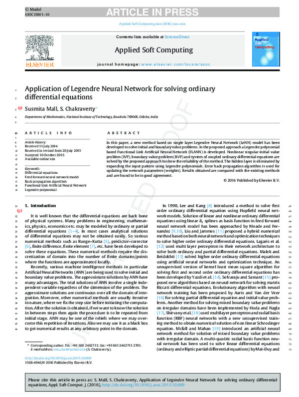(PDF) Application of Legendre Neural Network for solving ordinary ...
