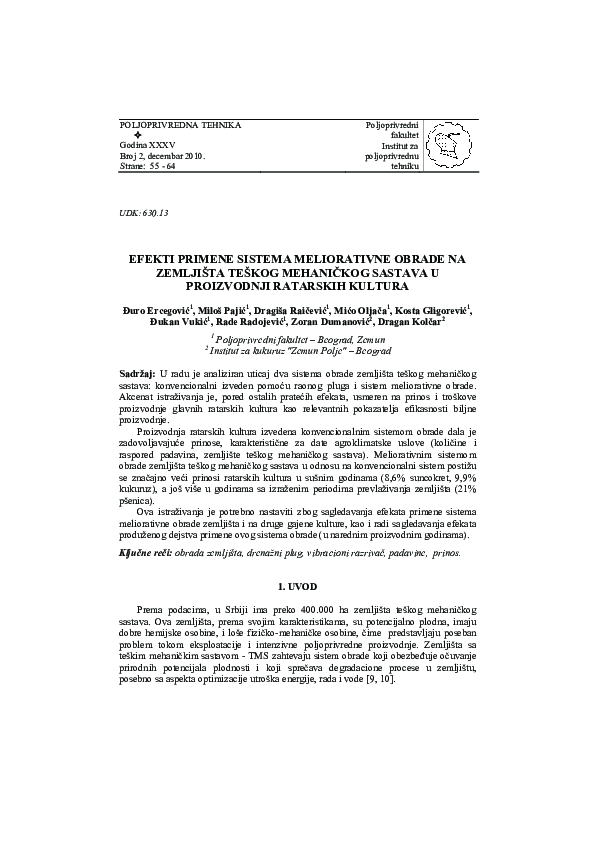 (PDF) Efekti primene sistema meliorativne obrade na zemljišta teškog ...