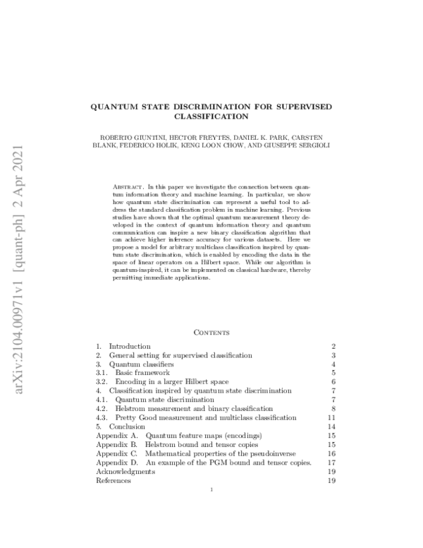 (PDF) Quantum State Discrimination for Supervised Classification