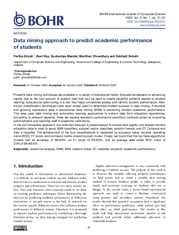 (PDF) Data mining approach to predict academic performanceof students