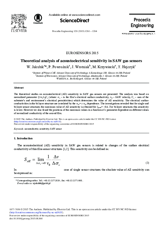 (PDF) Theoretical Analysis of Acoustoelectrical Sensitivity in SAW Gas ...