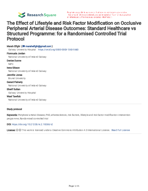 (PDF) The Effect of Lifestyle and Risk Factor Modification on Occlusive ...