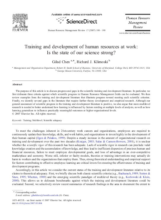 (PDF) Training and development of human resources at work: Is the state ...