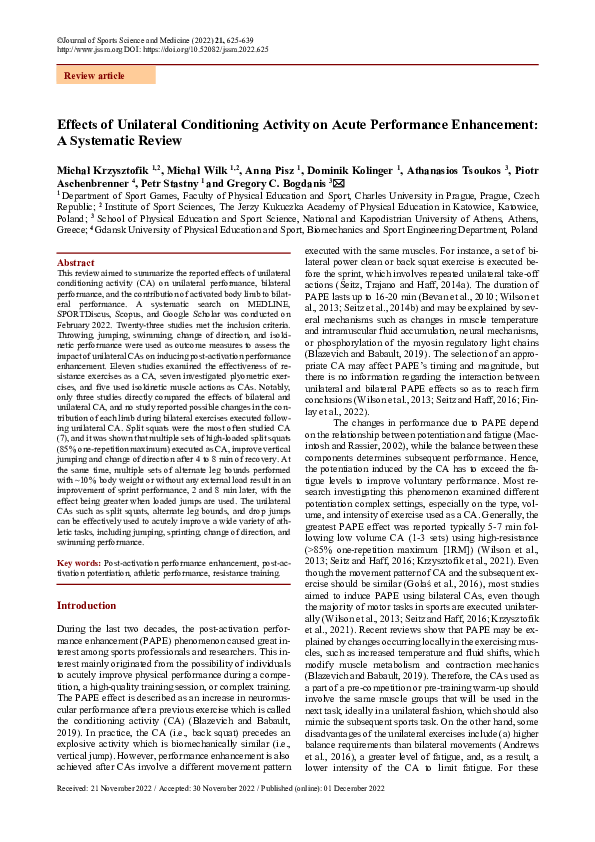 (PDF) Effects of Unilateral Conditioning Activity on Acute Performance ...