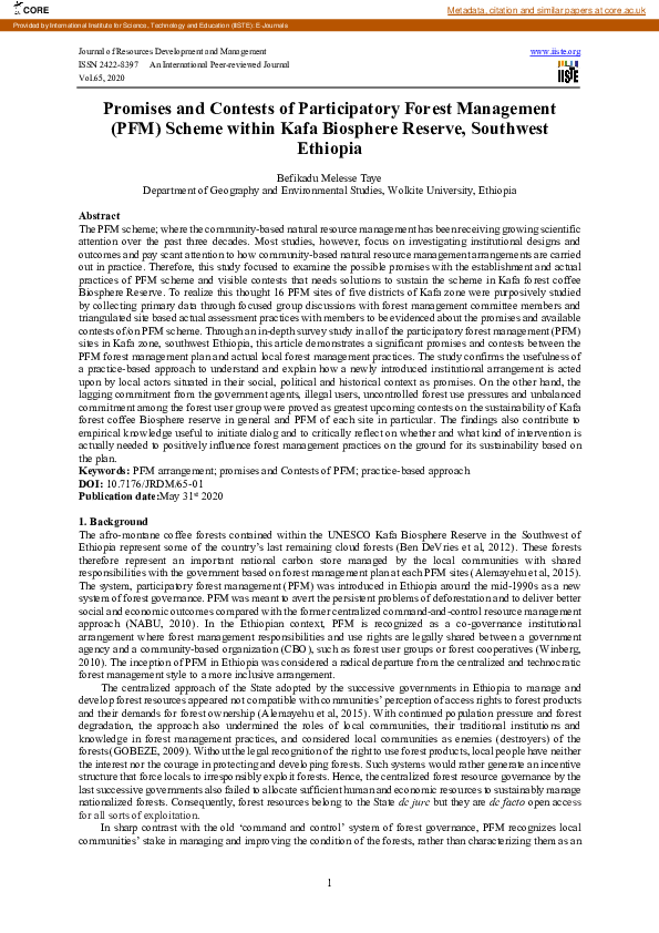 (PDF) Promises and Contests of Participatory Forest Management (PFM ...