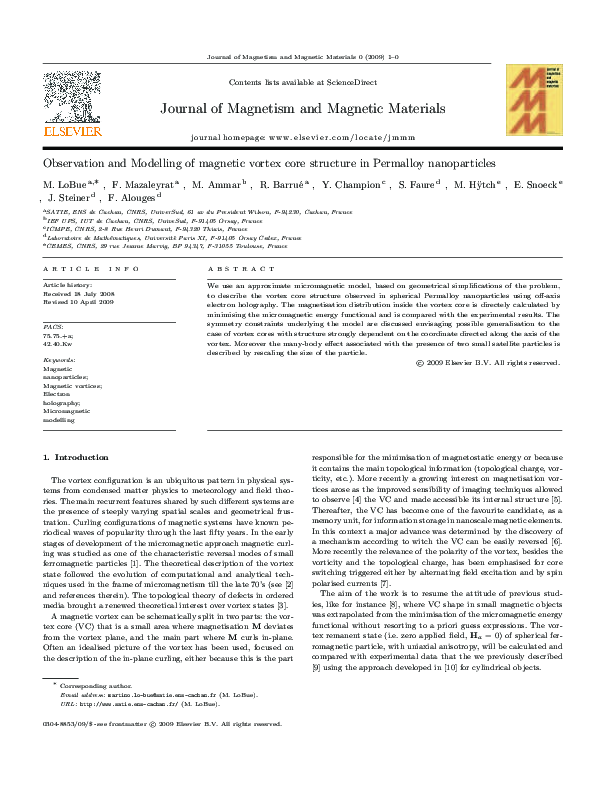 (PDF) Observation and modelling of magnetic vortex core structure in ...