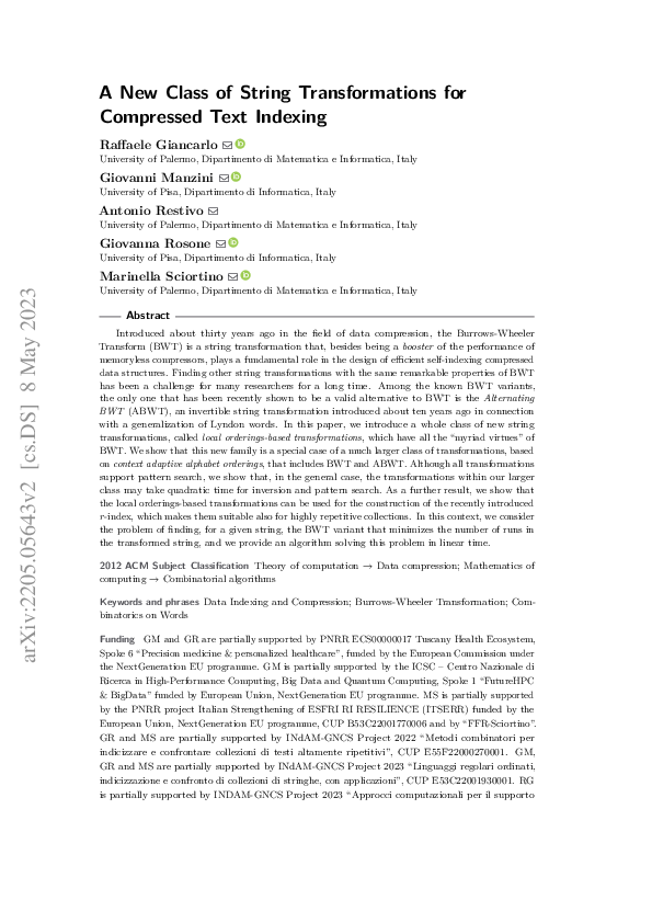 (PDF) A New Class of String Transformations for Compressed Text Indexing