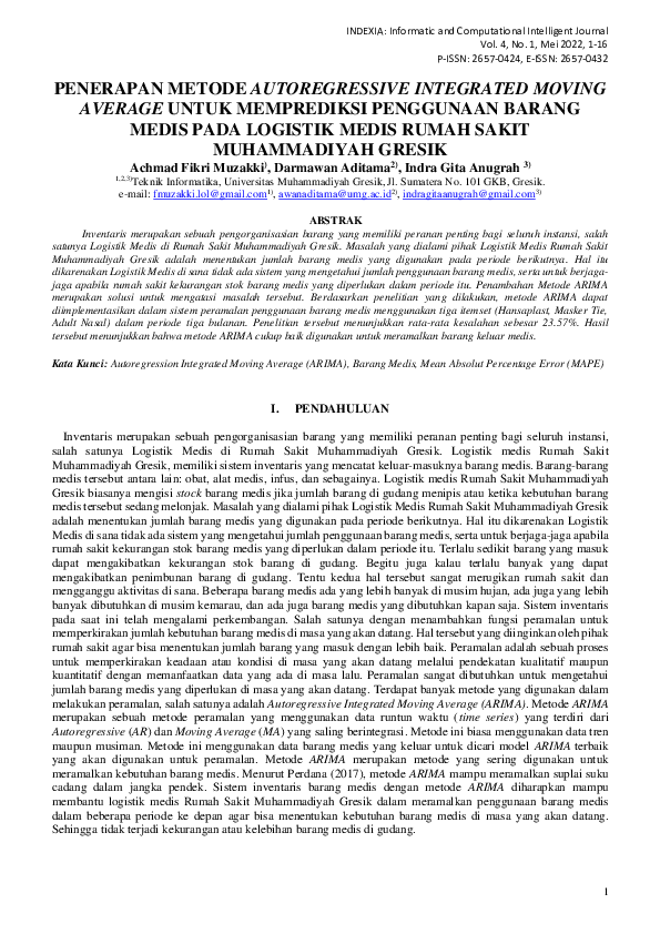 (PDF) Penerapan Metode Autoregressive Integrated Moving Average Untuk ...