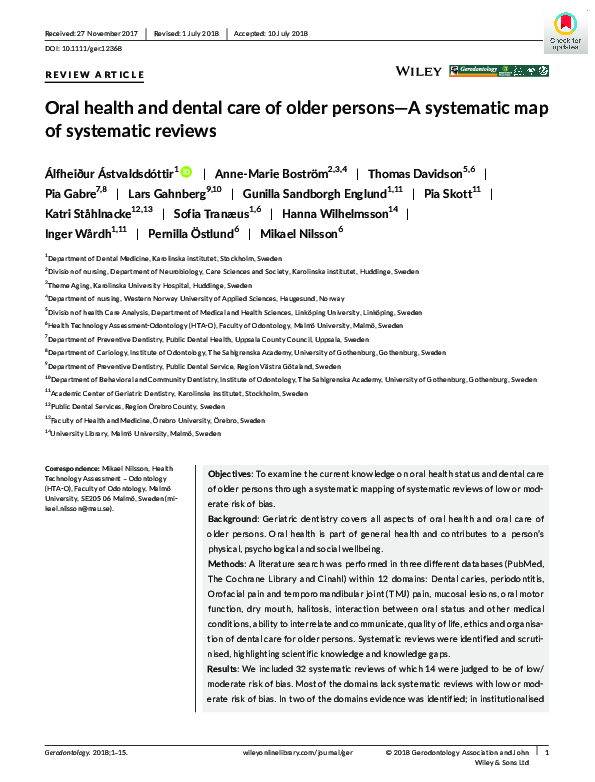 (PDF) Oral health and dental care of older persons—A systematic map of ...