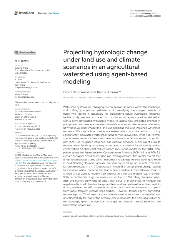 (PDF) Projecting hydrologic change under land use and climate scenarios ...