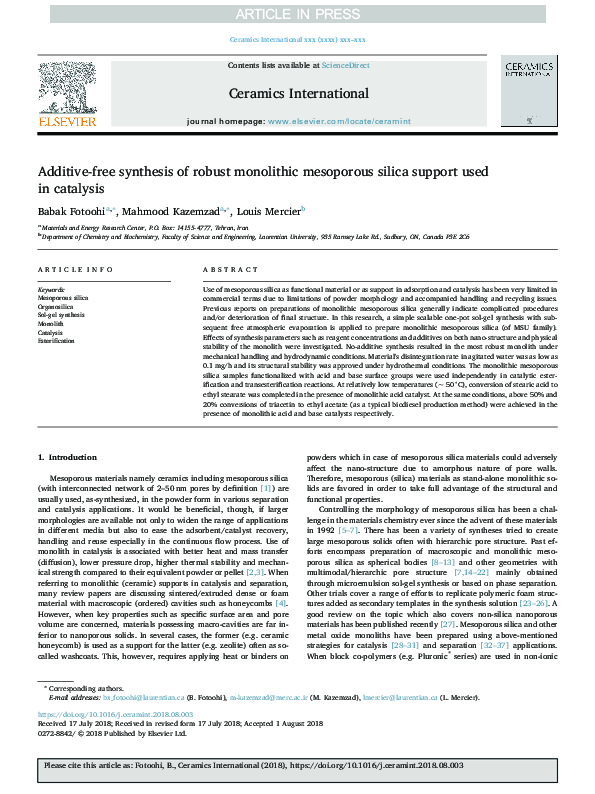 (PDF) Additive-free synthesis of robust monolithic mesoporous silica ...