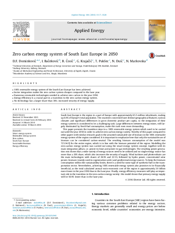 (PDF) Zero carbon energy system of South East Europe in 2050