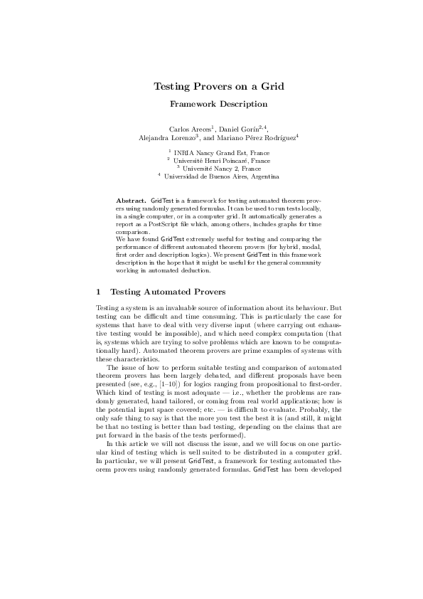 (PDF) Testing Provers on a Grid--Framework Description