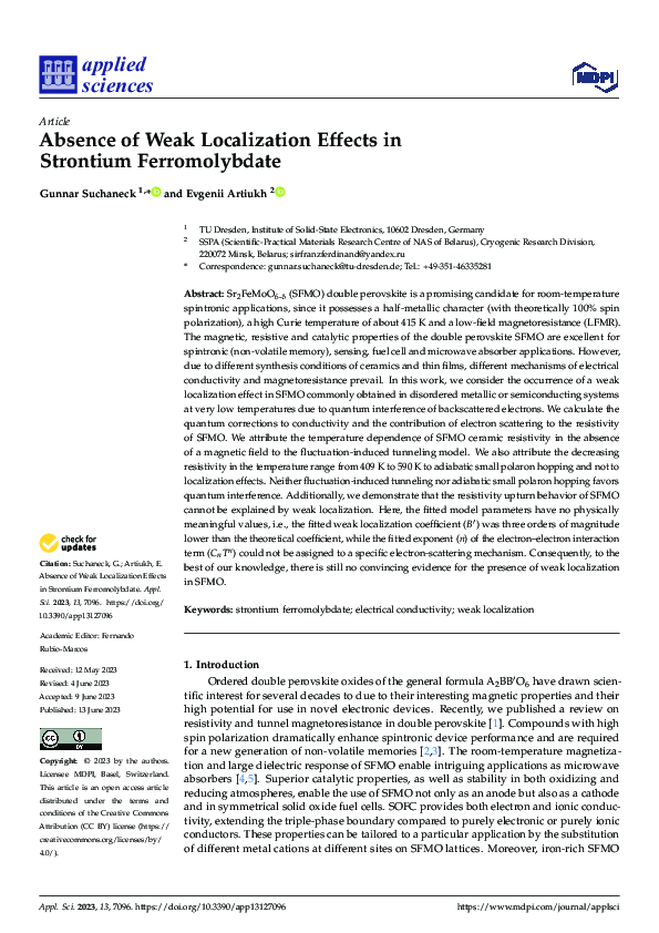 (PDF) Absence of Weak Localization Effects in Strontium Ferromolybdate