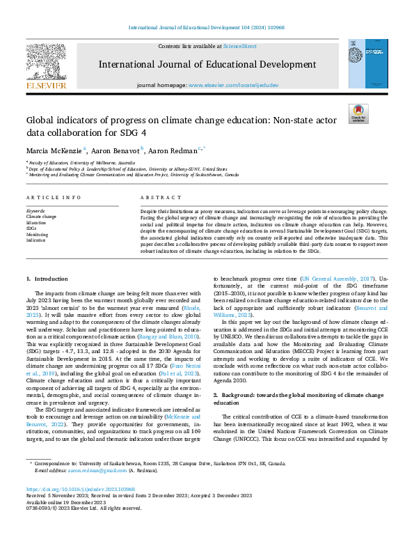 (PDF) Global indicators of progress on climate change education: Non ...
