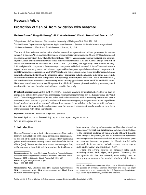 (PDF) Protection of fish oil from oxidation with sesamol