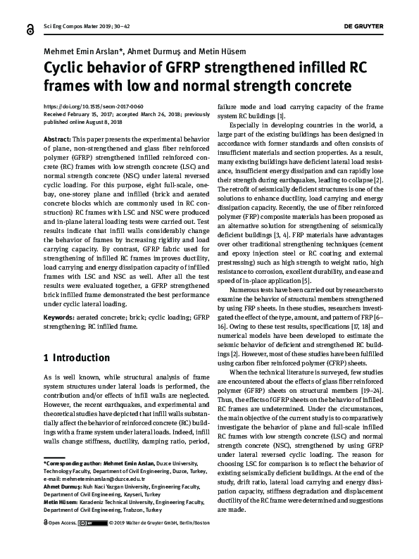 (PDF) Cyclic behavior of GFRP strengthened infilled RC frames with low ...