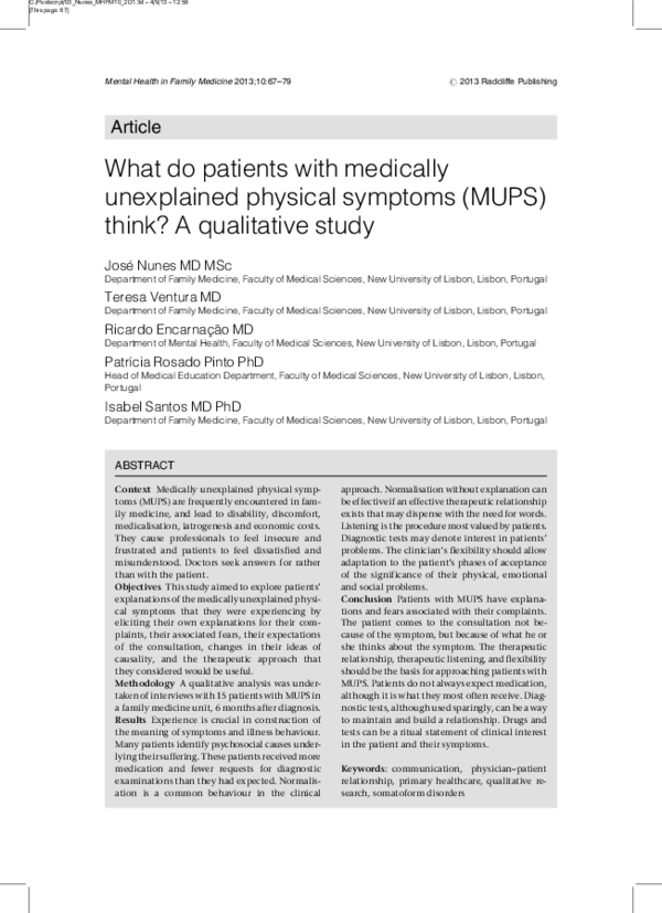 (PDF) What do patients with medically unexplained physical symptoms ...