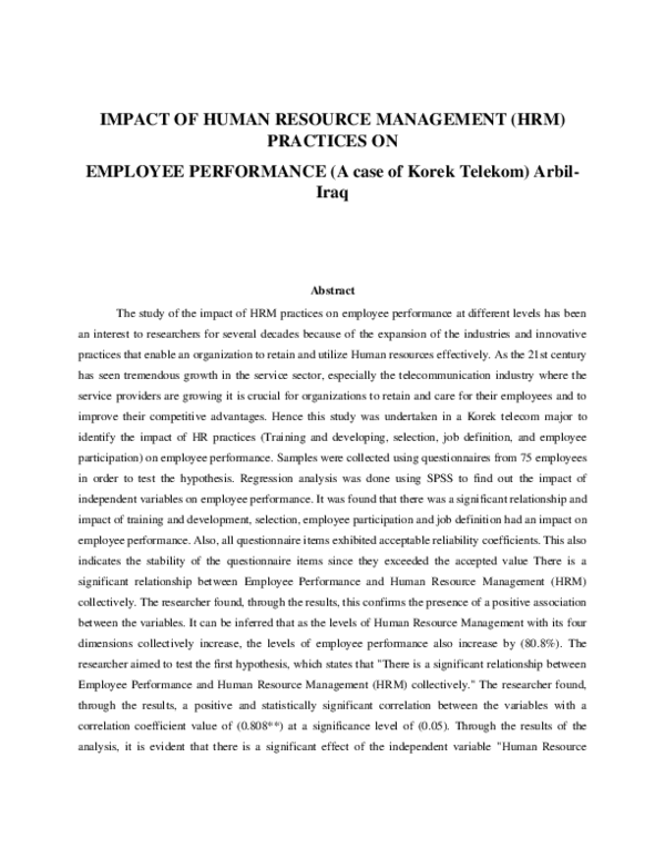 (PDF) IMPACT OF HUMAN RESOURCE MANAGEMENT (HRM) PRACTICES ON EMPLOYEE ...