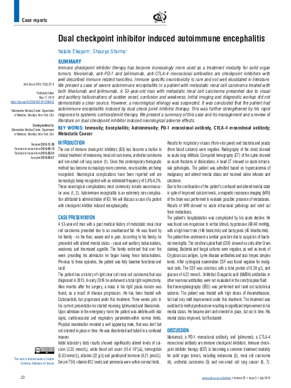 (PDF) Dual checkpoint inhibitor induced autoimmune encephalitis