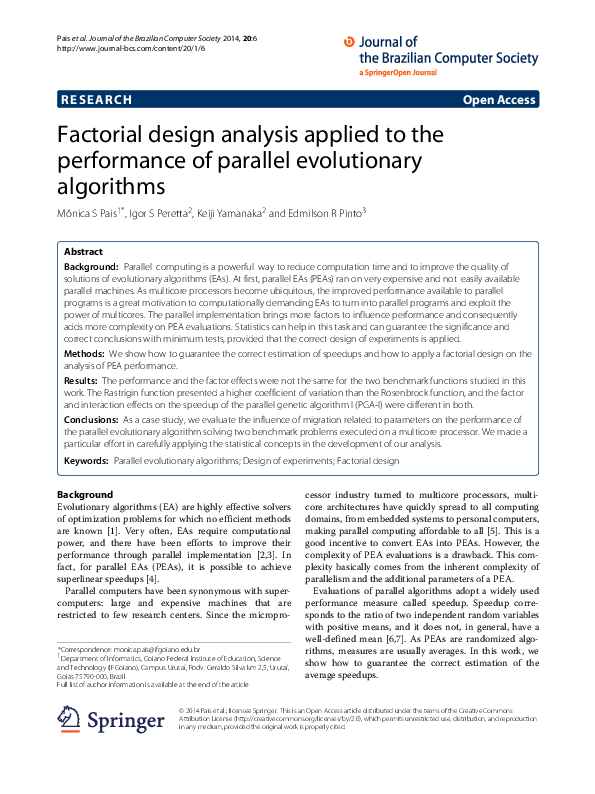 (PDF) Factorial design analysis applied to the performance of parallel ...